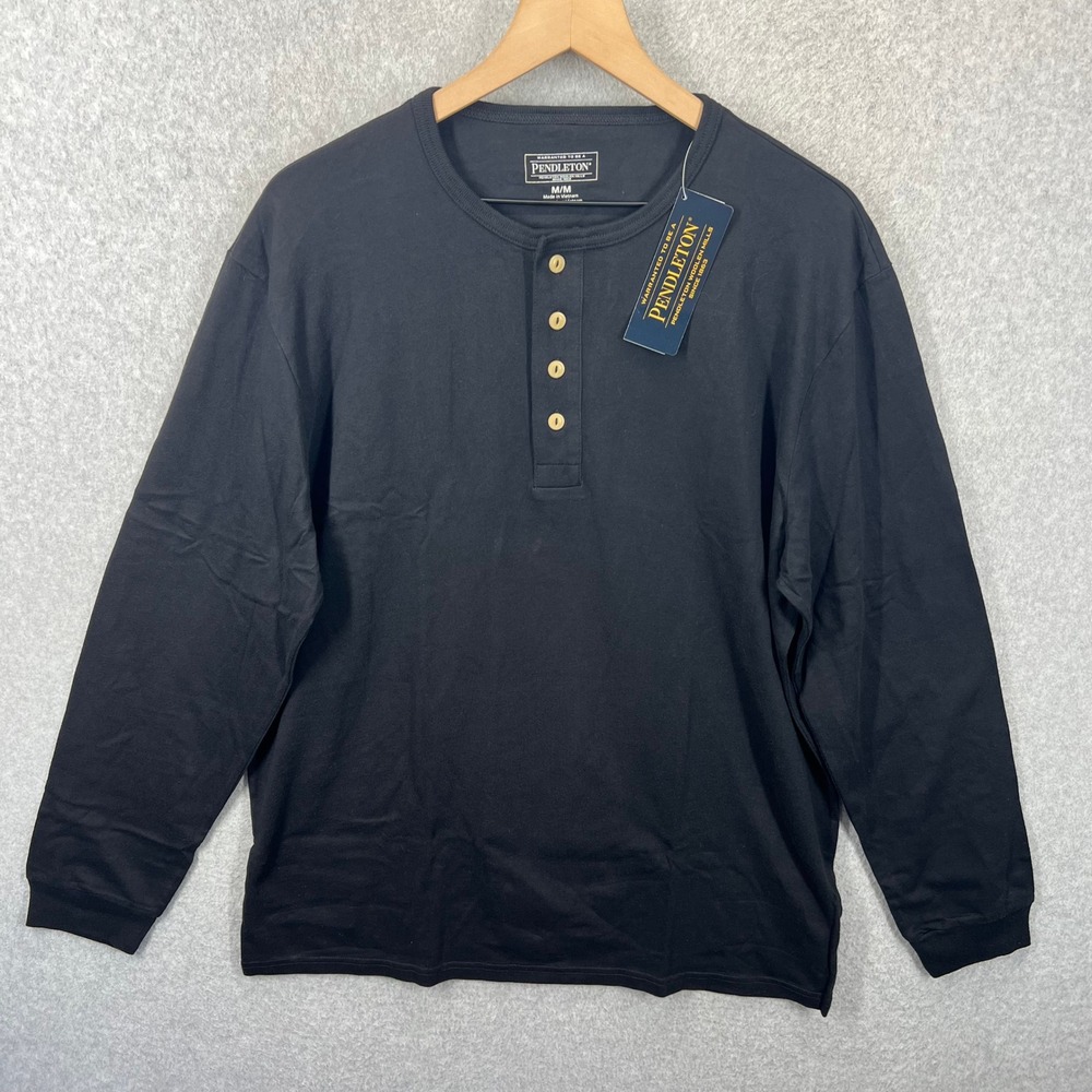 Pendleton Henley Shirt Men Size Medium Black Long Sleeve Cotton NWT